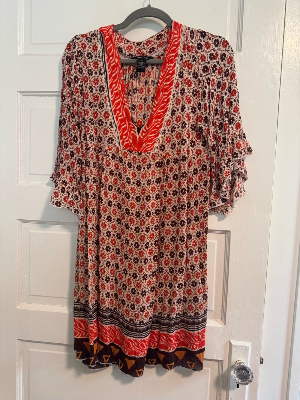 Boho Floral V-Neck Tunic Top in Red and Cream